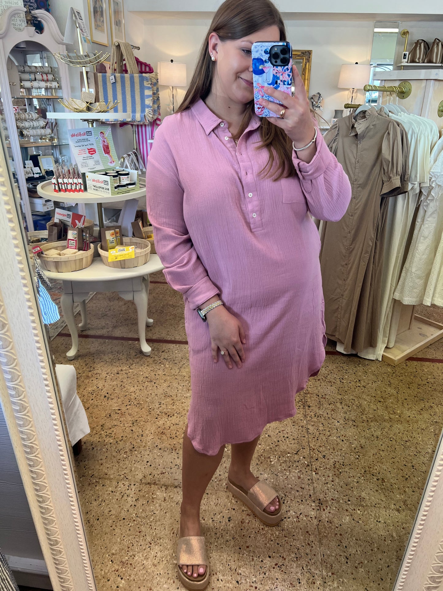Mauve Gauze Button Up Shirt dress