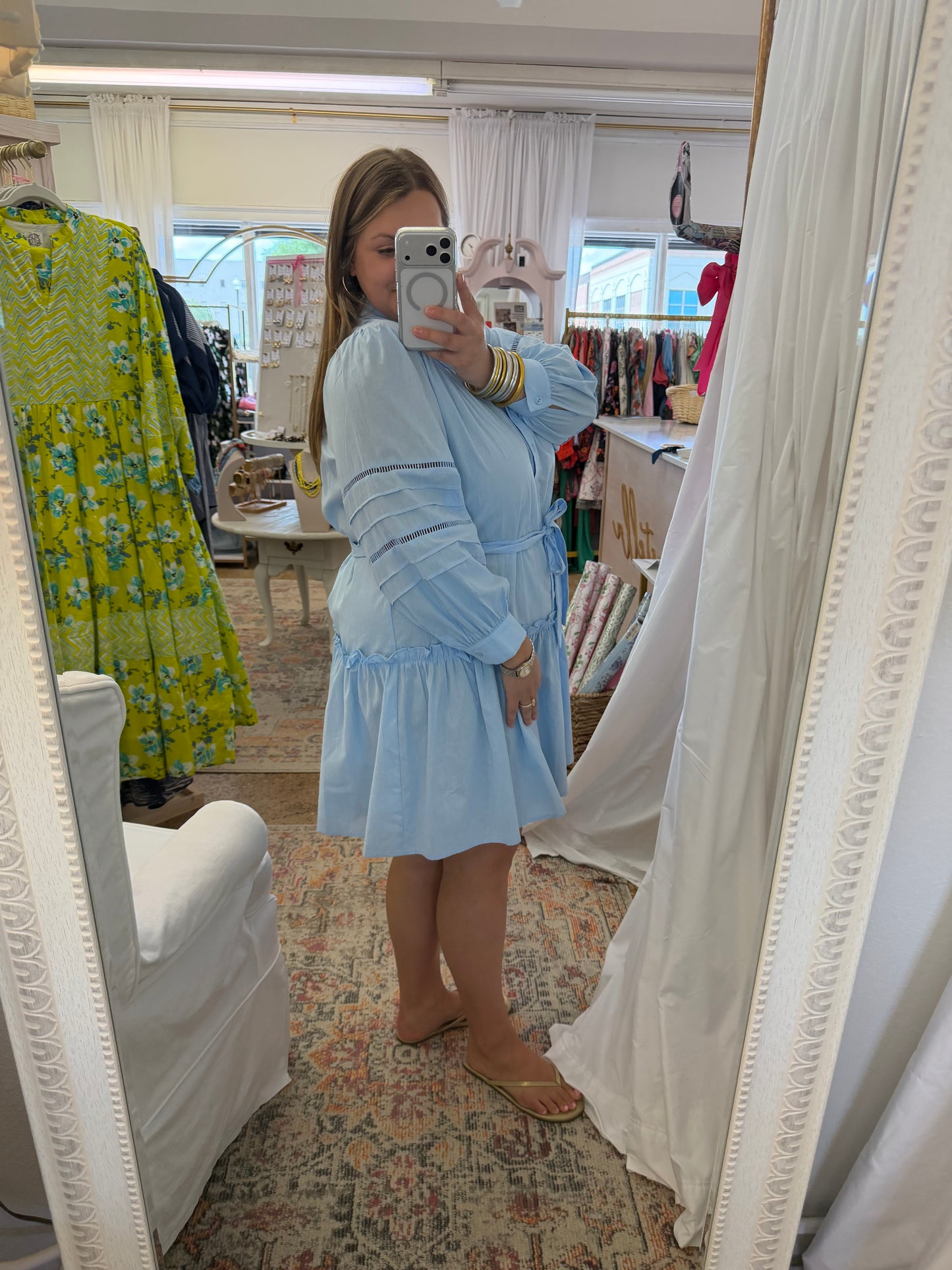 Poplin Eyelet Button Up Dress