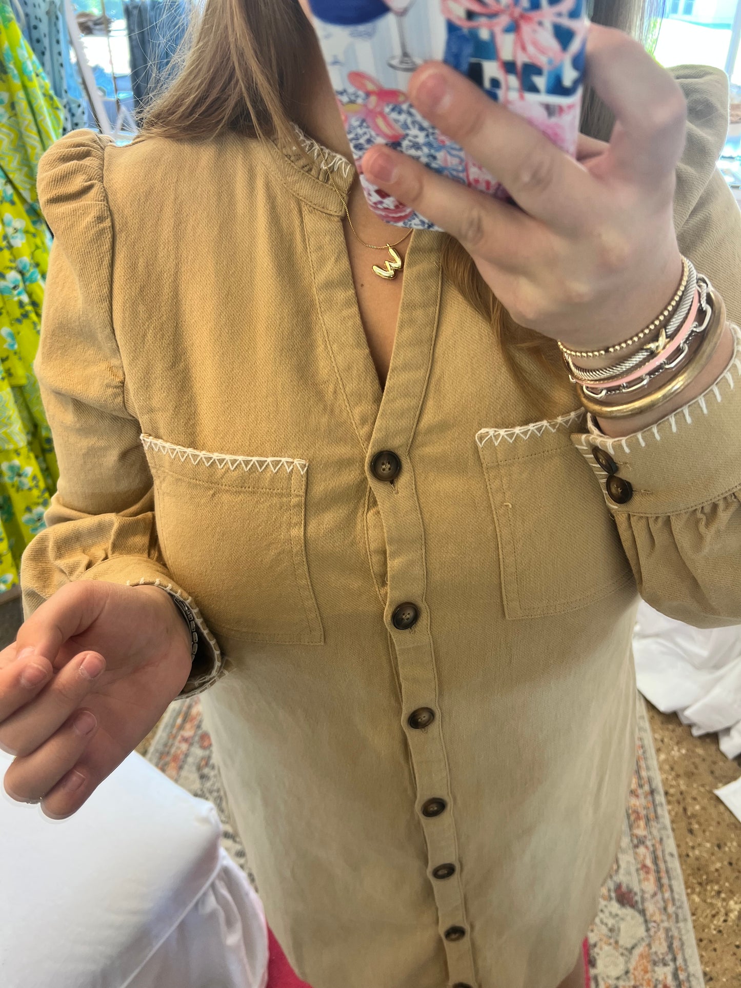 Stitch Button Down Twill Dress