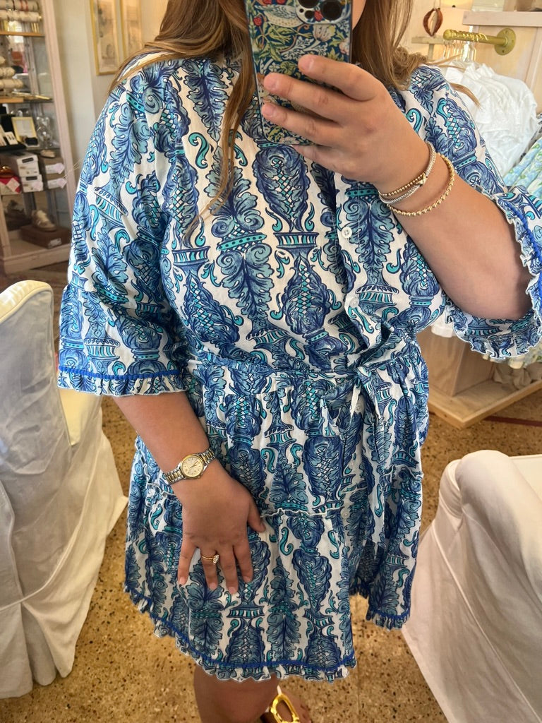 Navy Aqua Blue Ruffle Dress