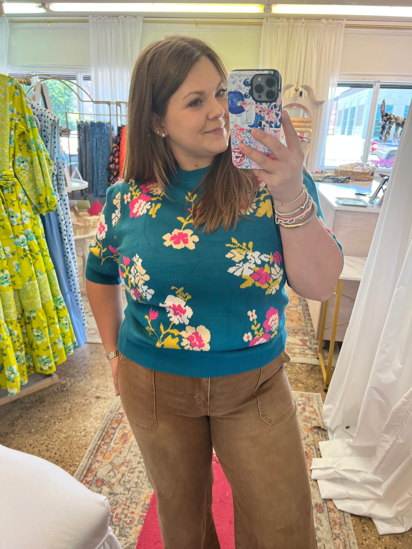 Floral Short Sleeve Knit Sweater