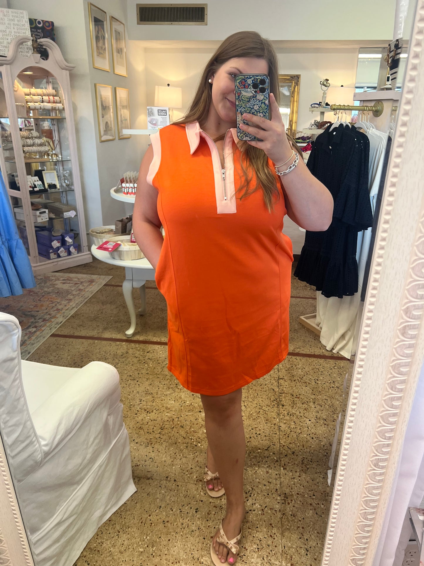 Plus Jersey Zipper Orange Dress