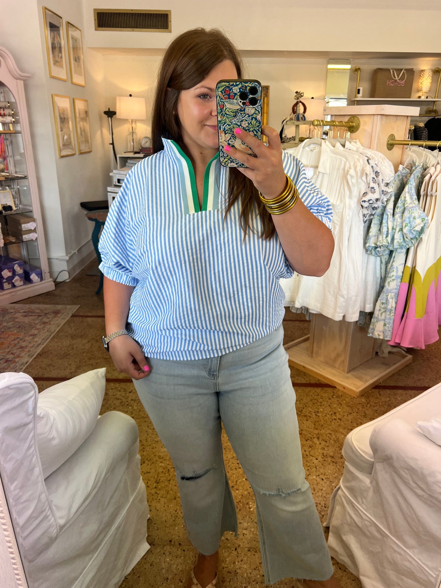 Blue Striped Dolman Top
