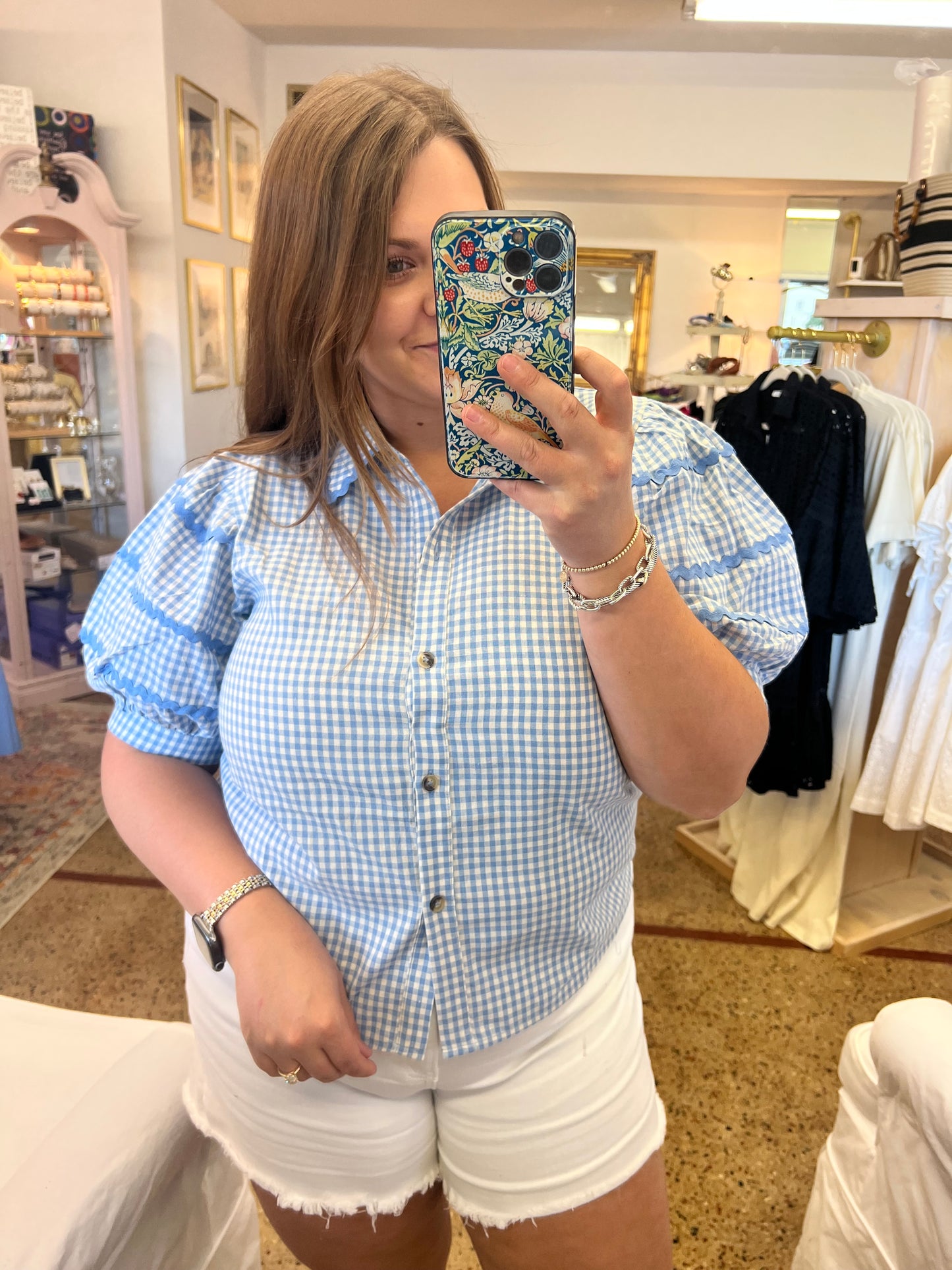 Gingham Check Button-up Top