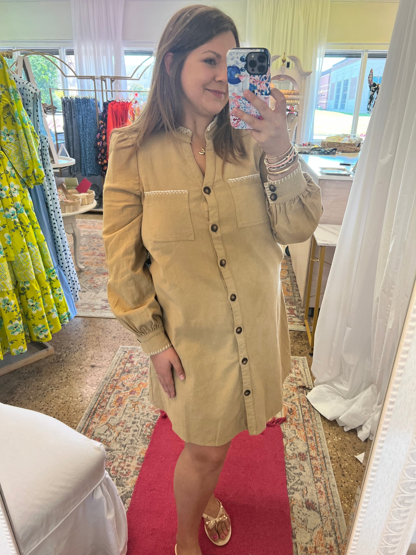 Stitch Button Down Twill Dress