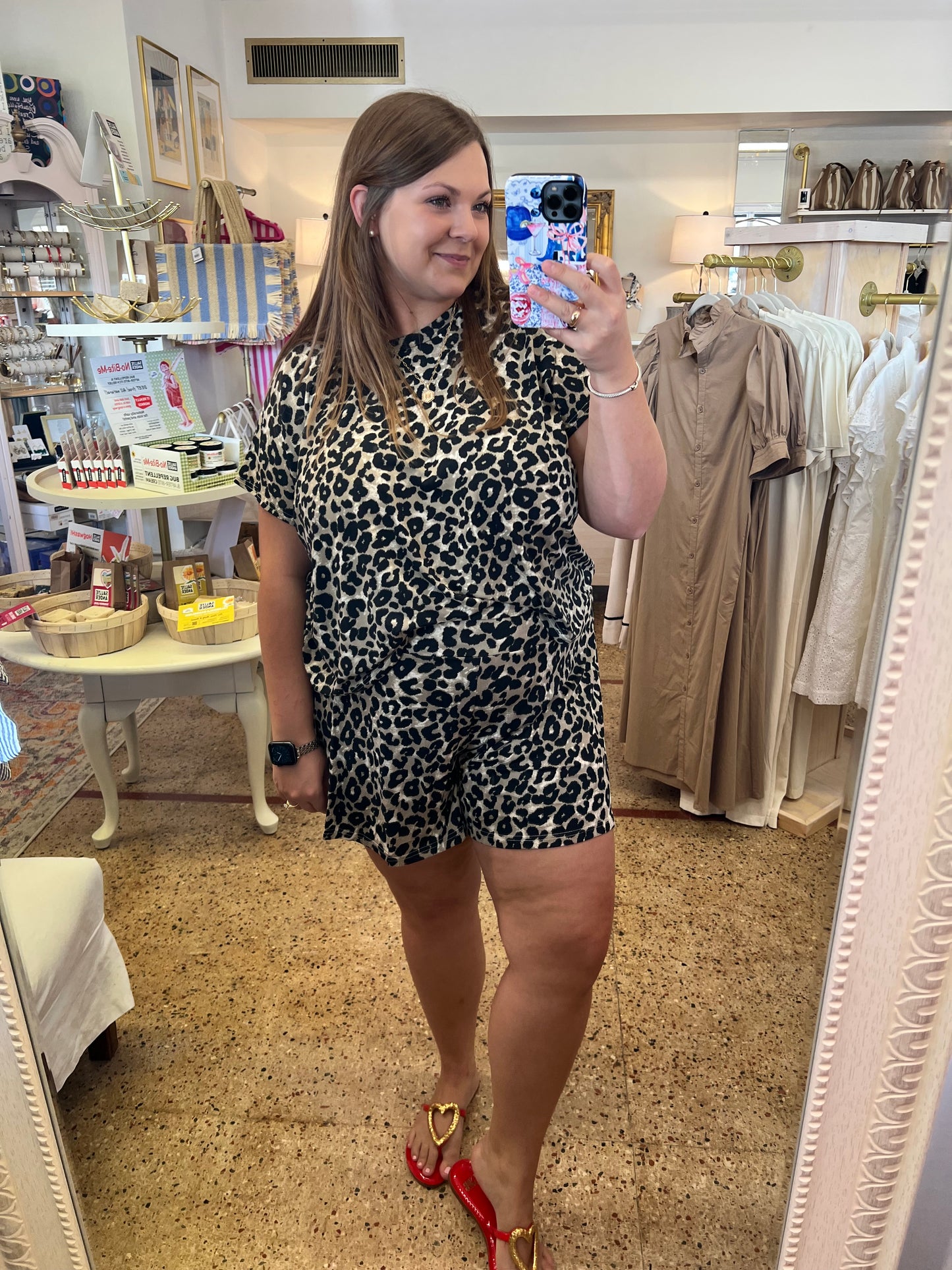 Leopard Knit Top & Flare Shorts Set