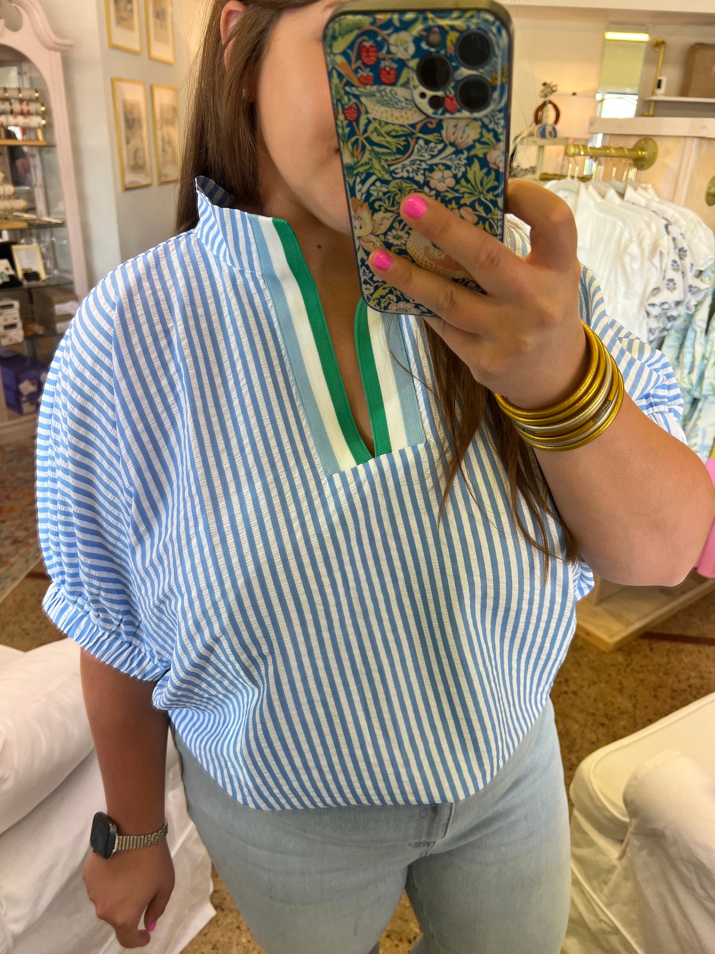 Blue Striped Dolman Top