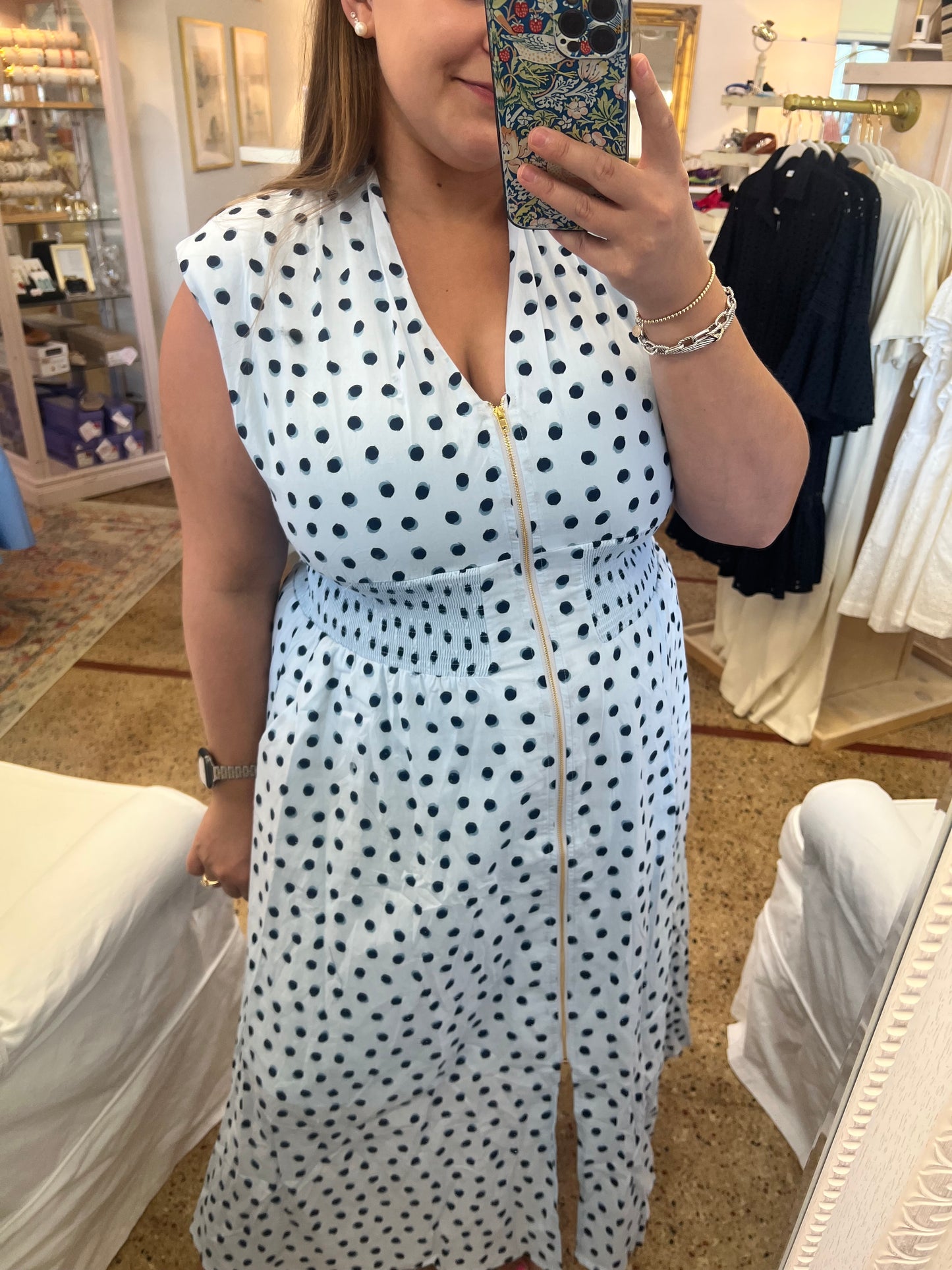 Polka Dot Zipper Midi Dress