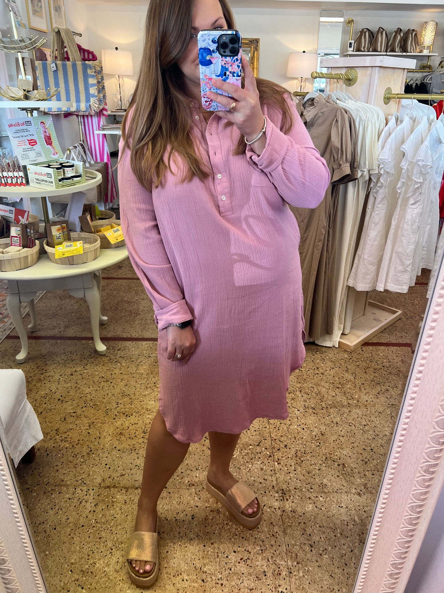 Mauve Gauze Button Up Shirt dress