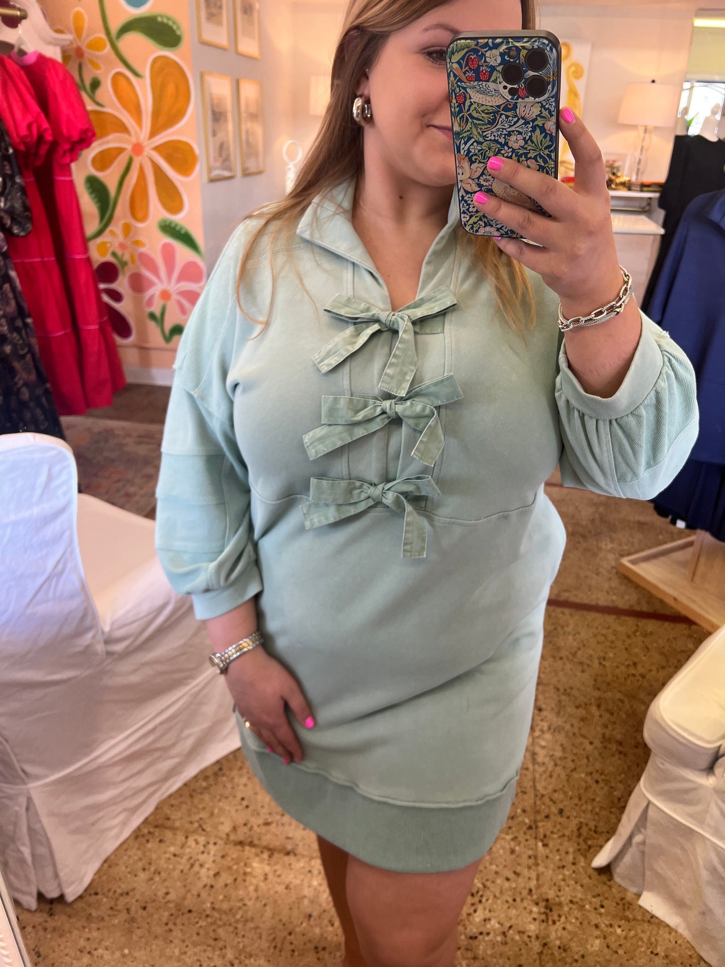 Sage Sweatshirt Bow Dress