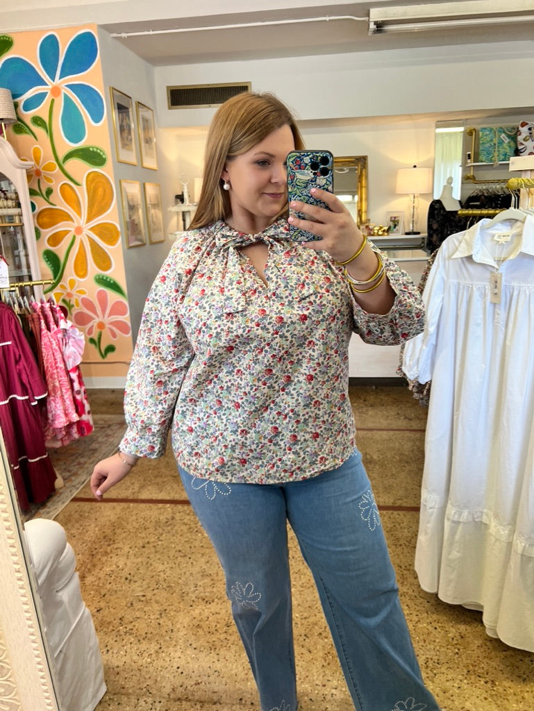 Cream Floral 3/4 Top