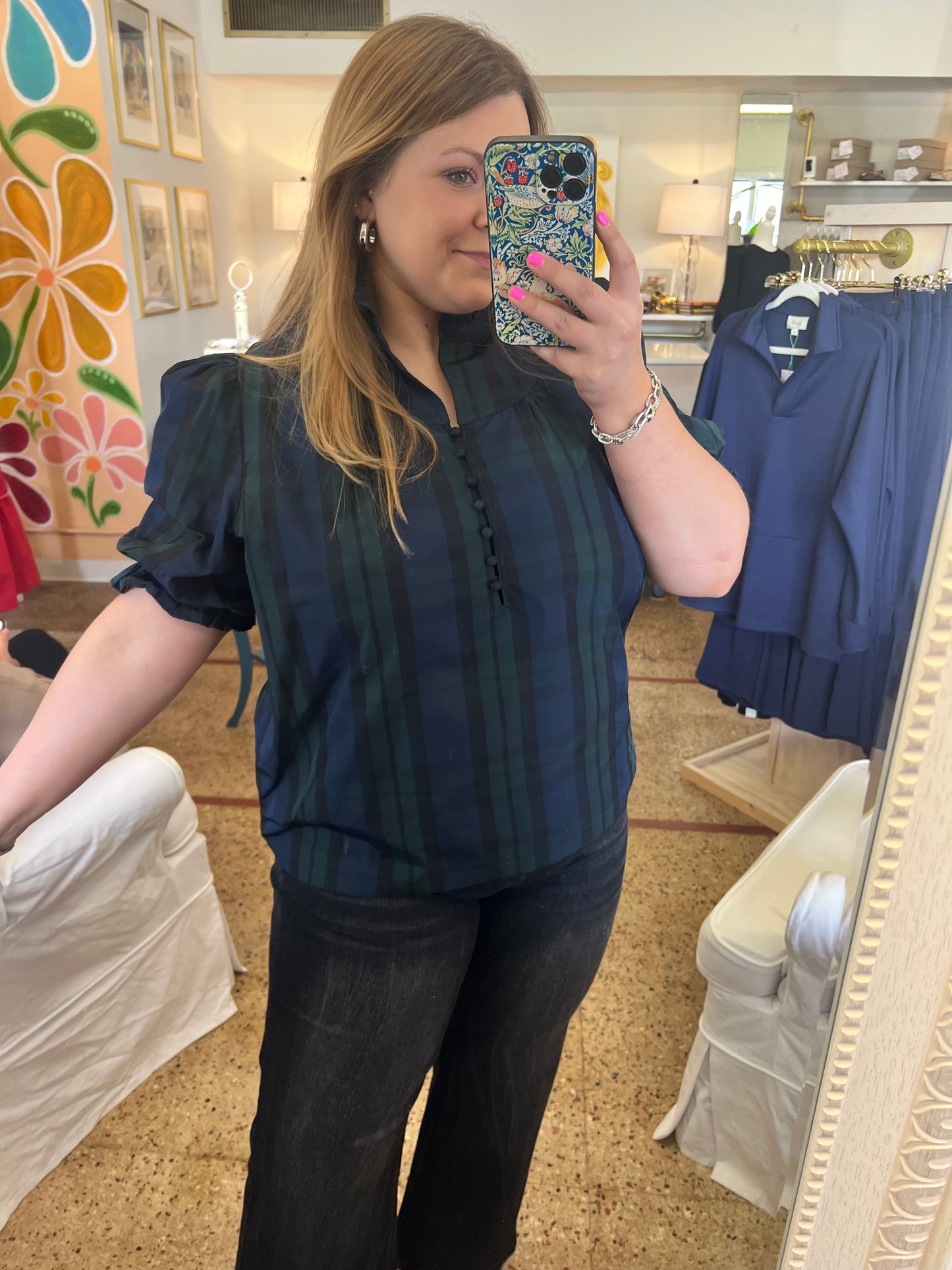 Plaid Puff Sleeve Blouse