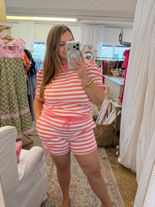 Pink Stripe Waffle Knit Set
