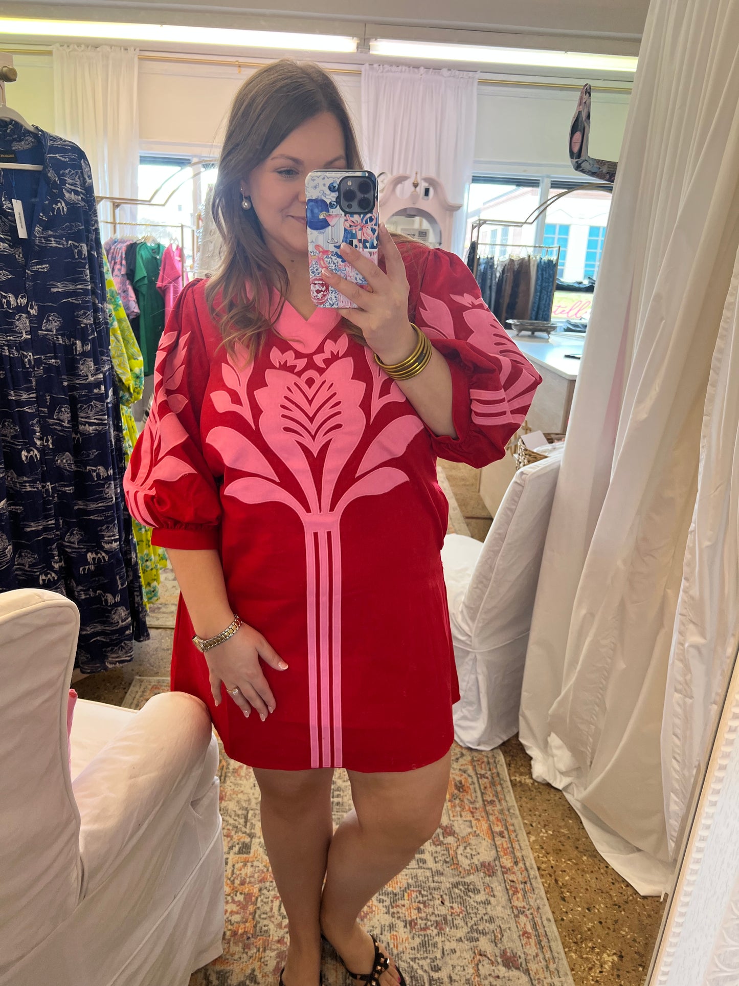 Floral Applique Linen Dress