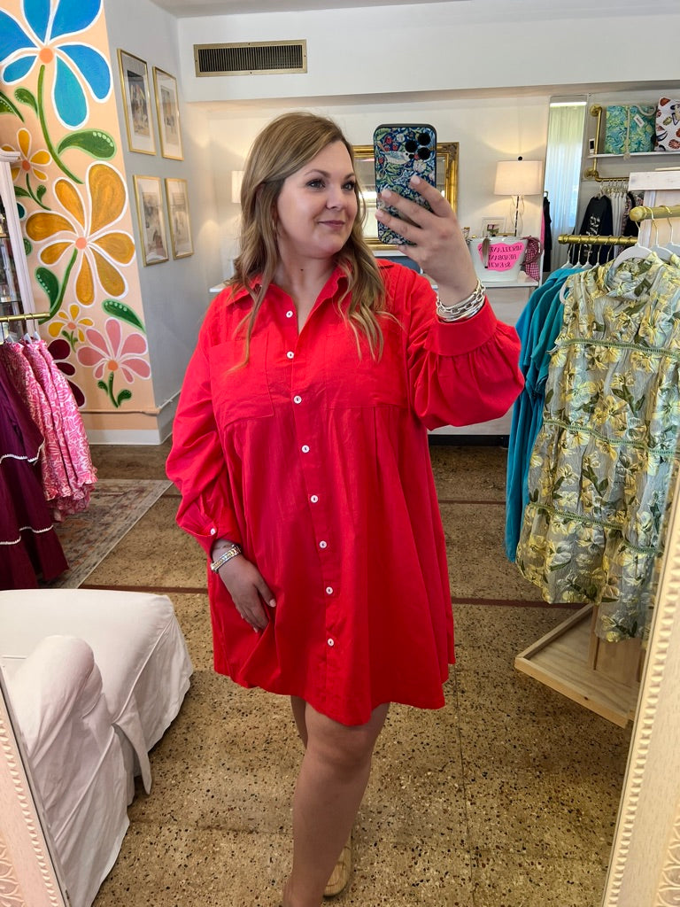 Pleated Mini Shirt Dress