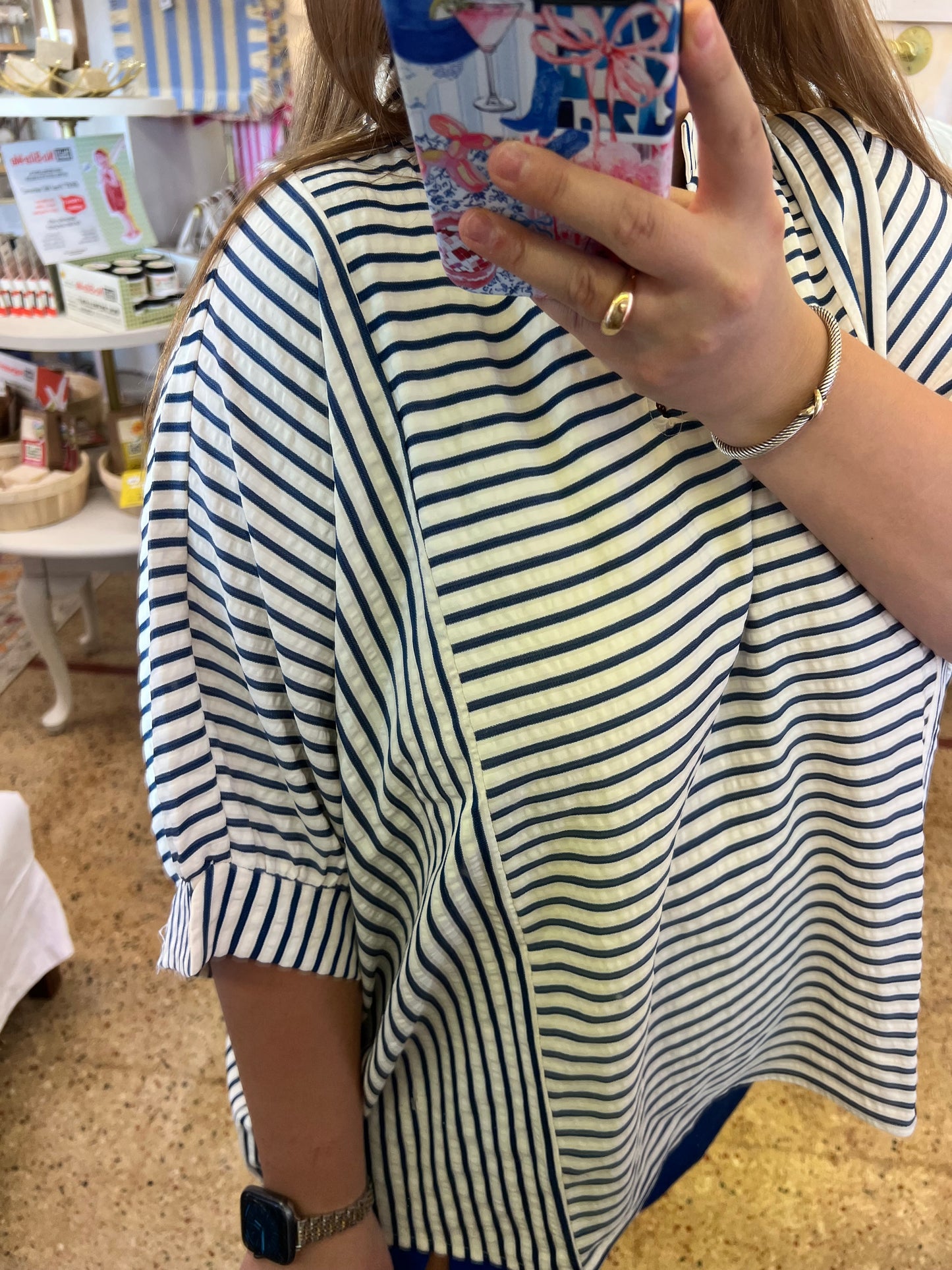 Stripe Ruffle Neck Blouse