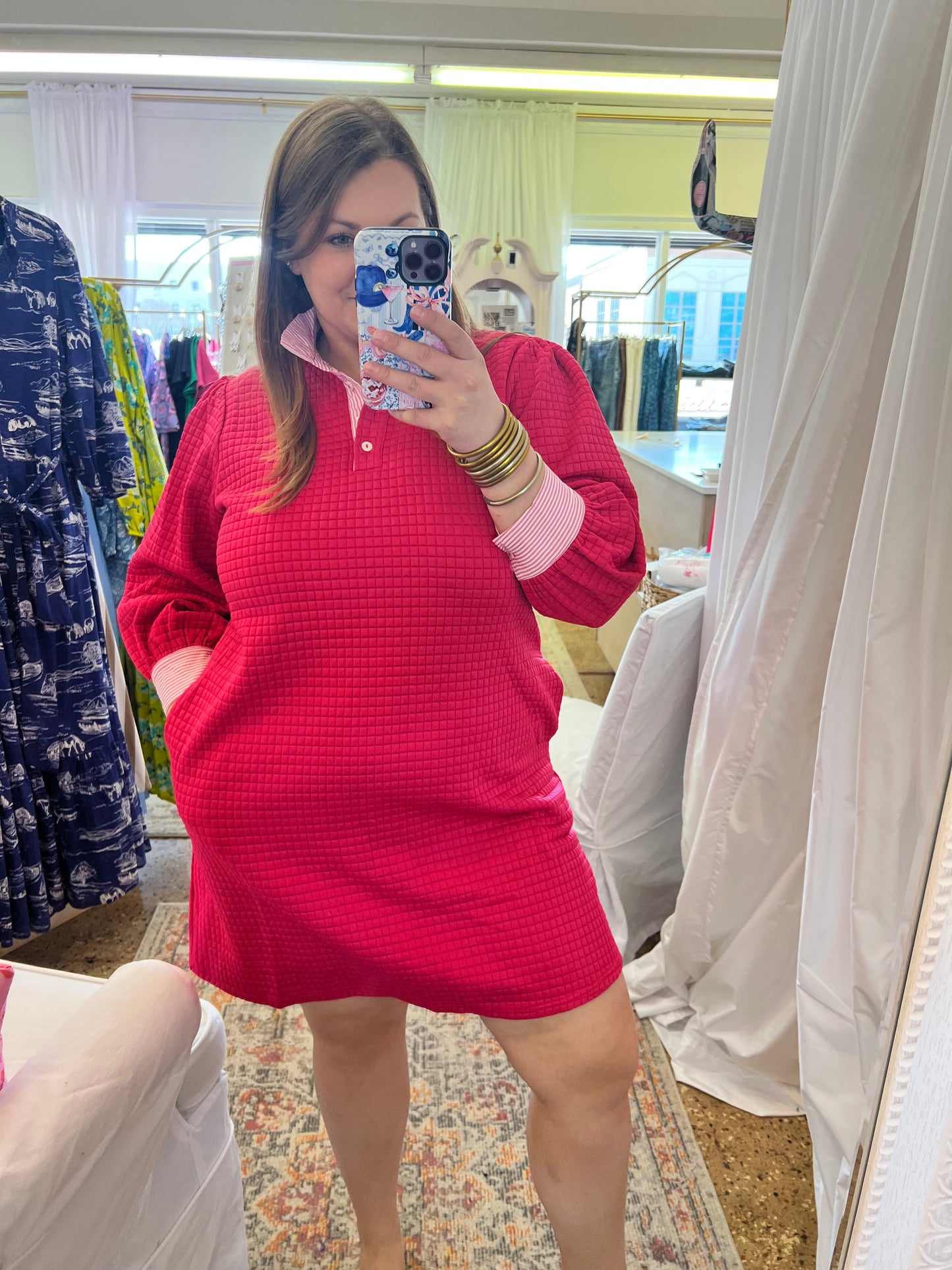 Contrast Quilted Shift Dress