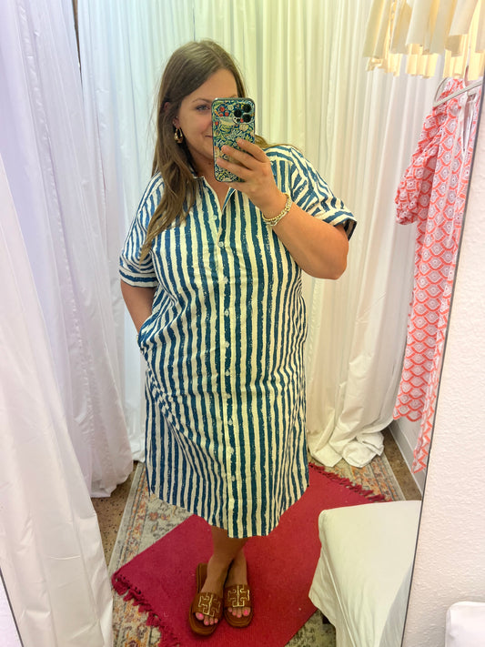 Stripes Button Down Shirt Dress