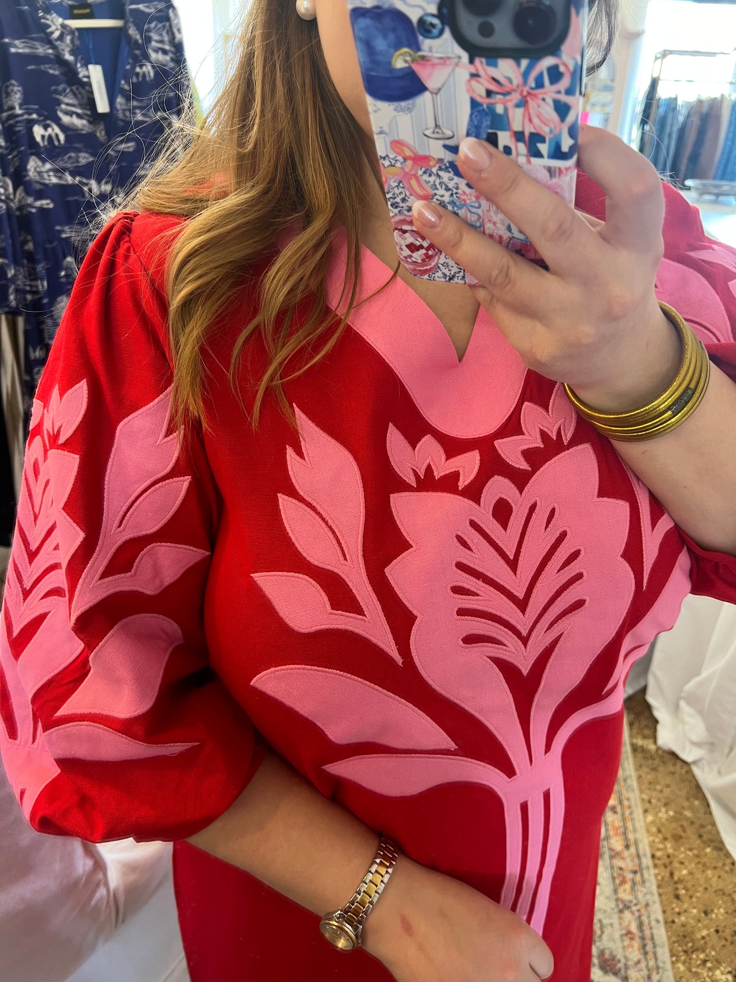 Floral Applique Linen Dress