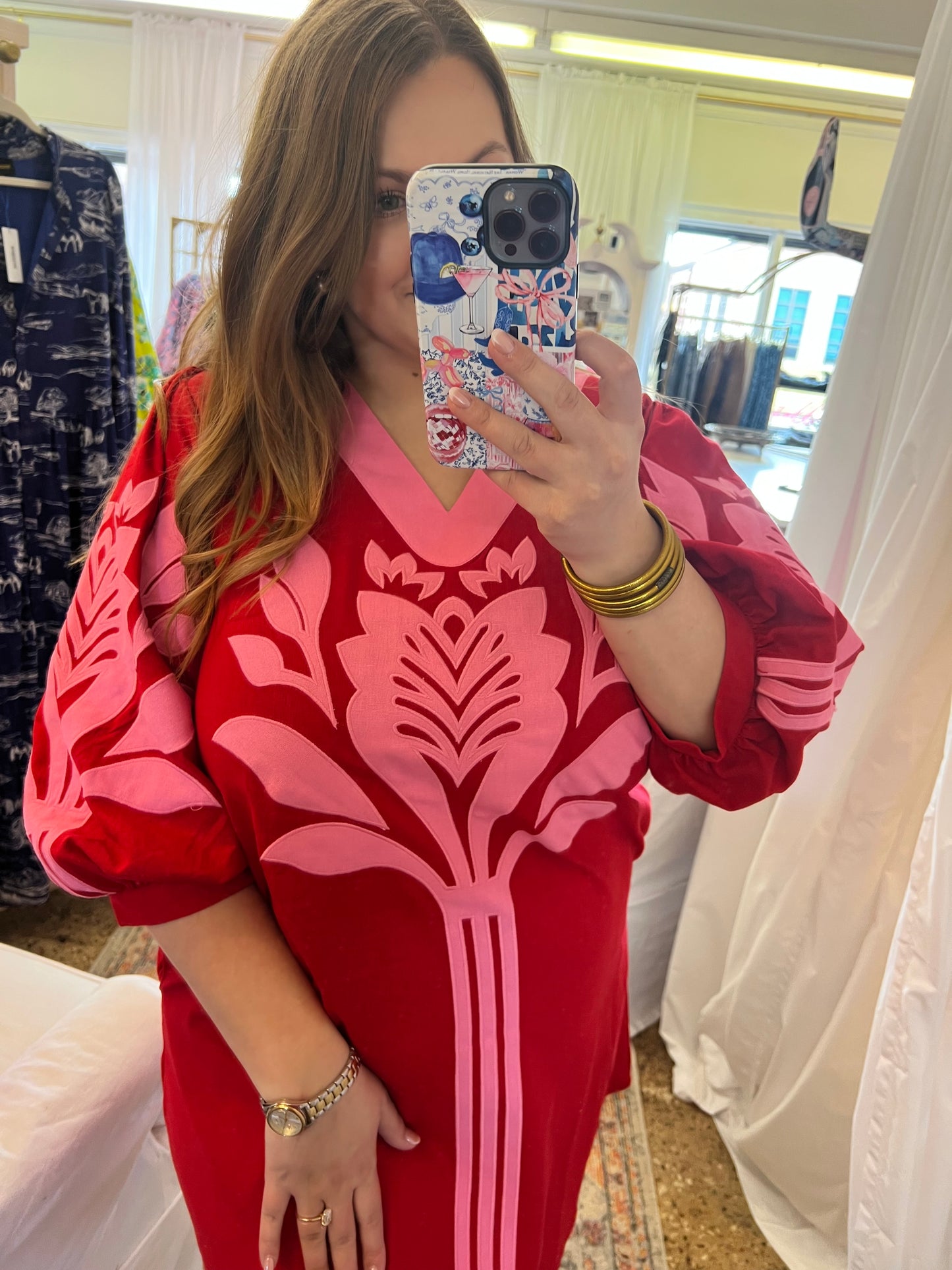 Floral Applique Linen Dress