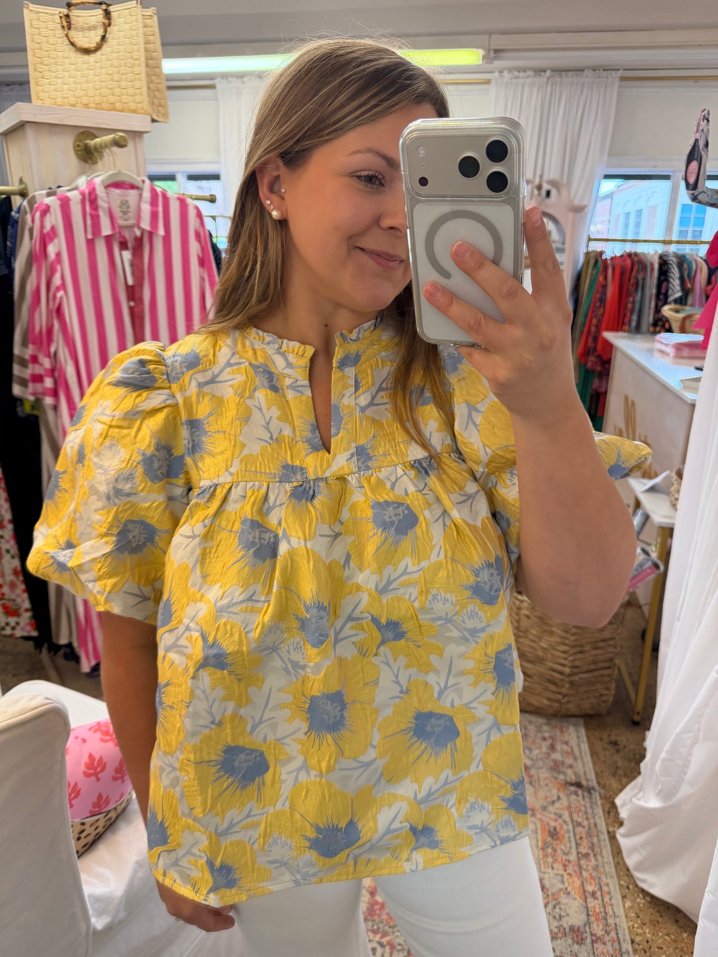 Floral Jacquard Babydoll Blouse