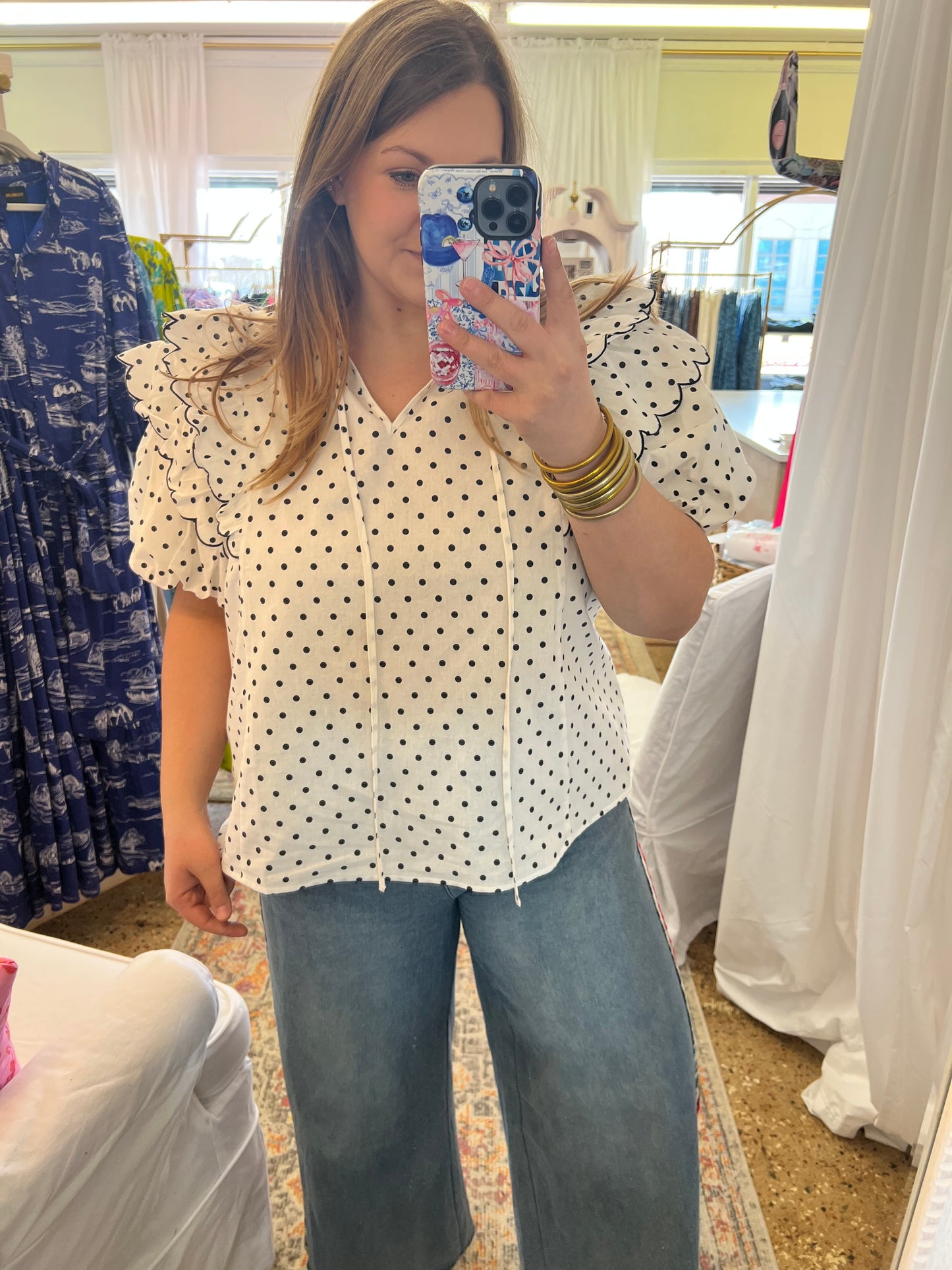 Polka Dot Puff Sleeve Blouse