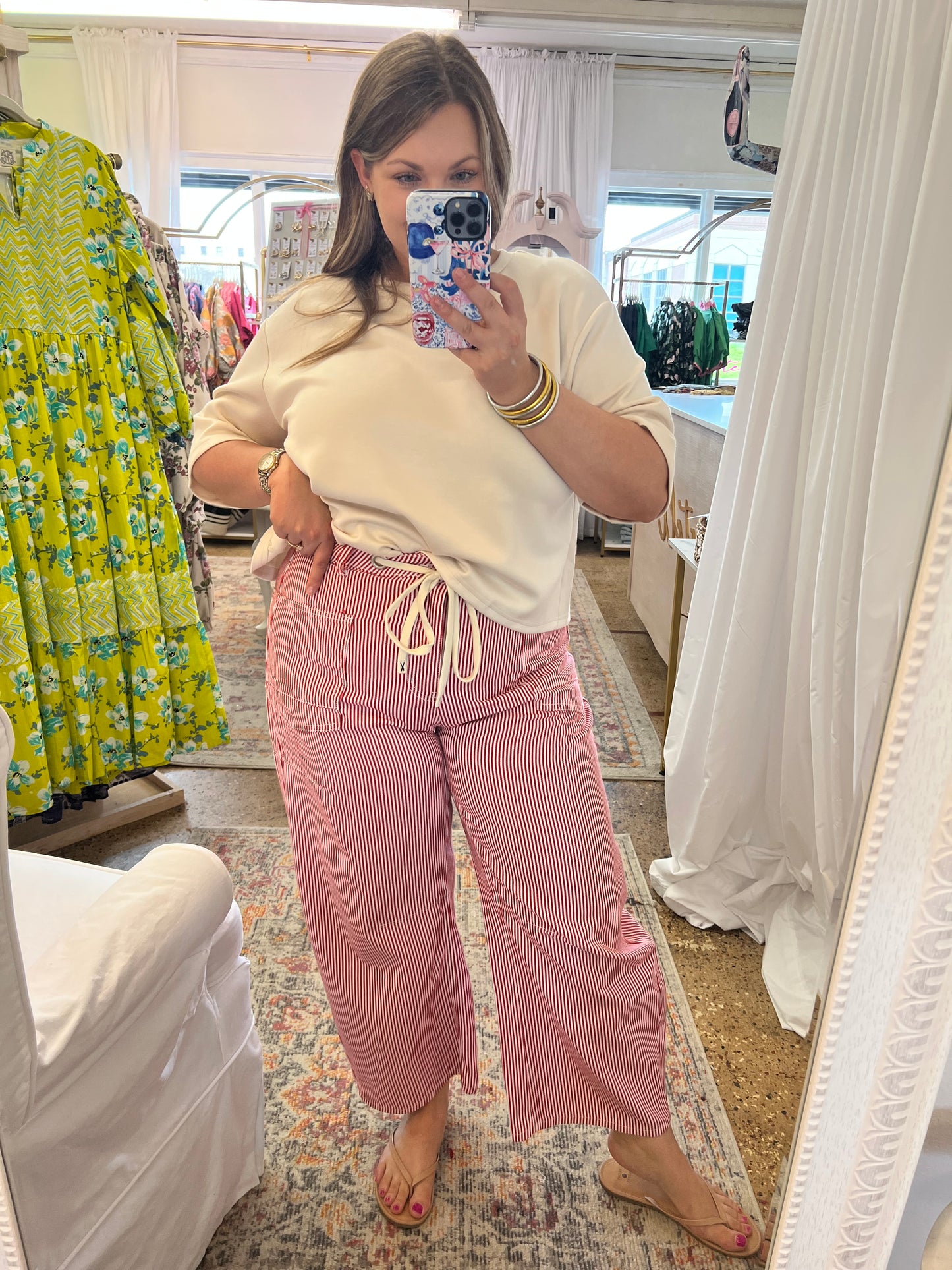 Red Stripe Barrel Pants
