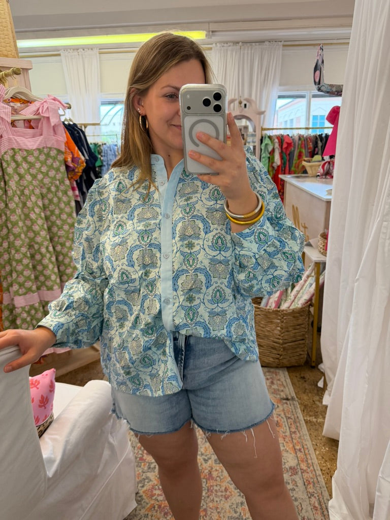 Paisley Print Puff Sleeve Blouse