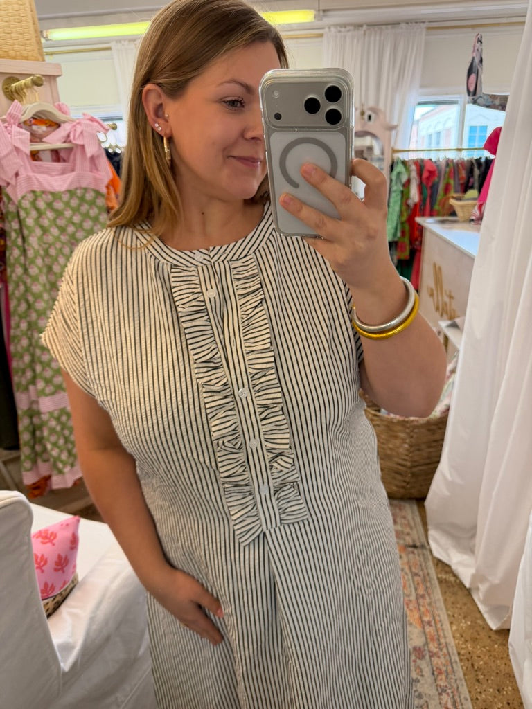Ruffle Quarter Button Maxi Dress