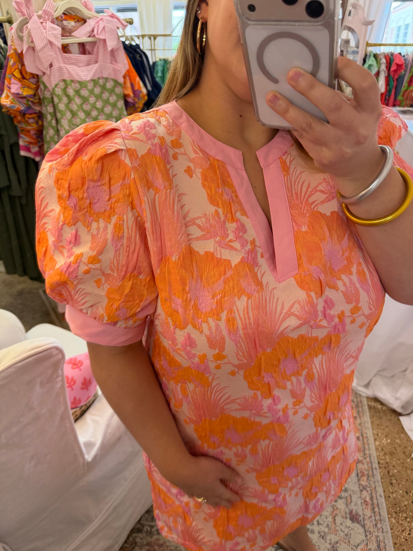 Georgia Peach Jacquard Shift Dress