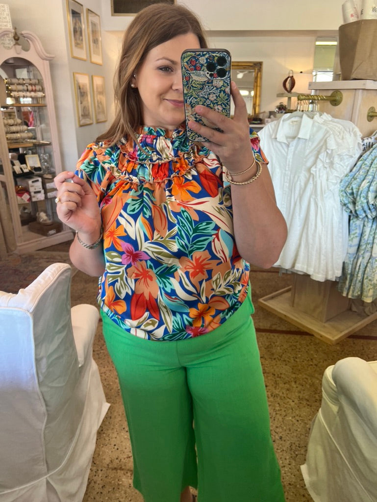 Tropical Flower Ruffled Blouse