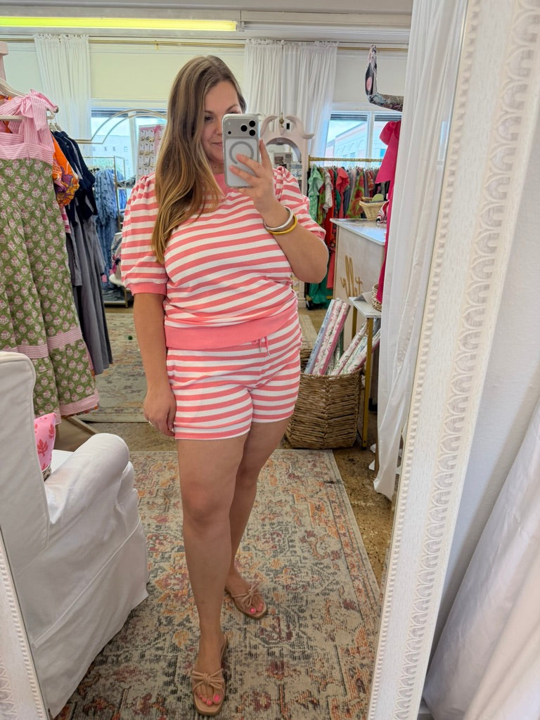 Pink Stripe Waffle Knit Set