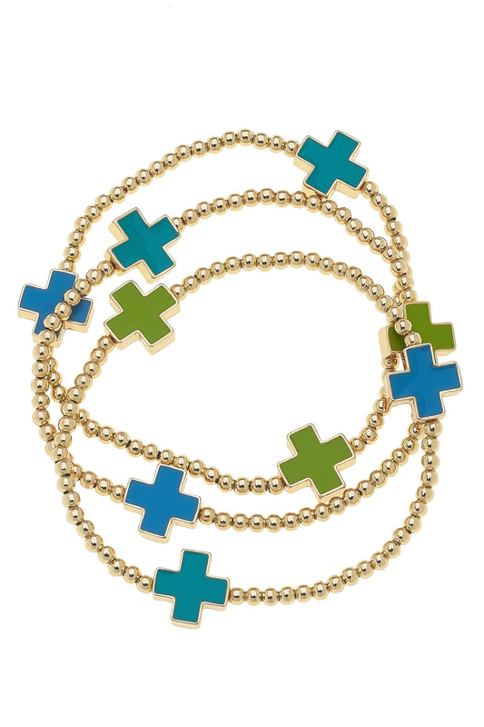 Enamel Cross Stretch Bracelet Blue