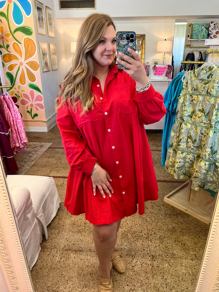 Pleated Mini Shirt Dress