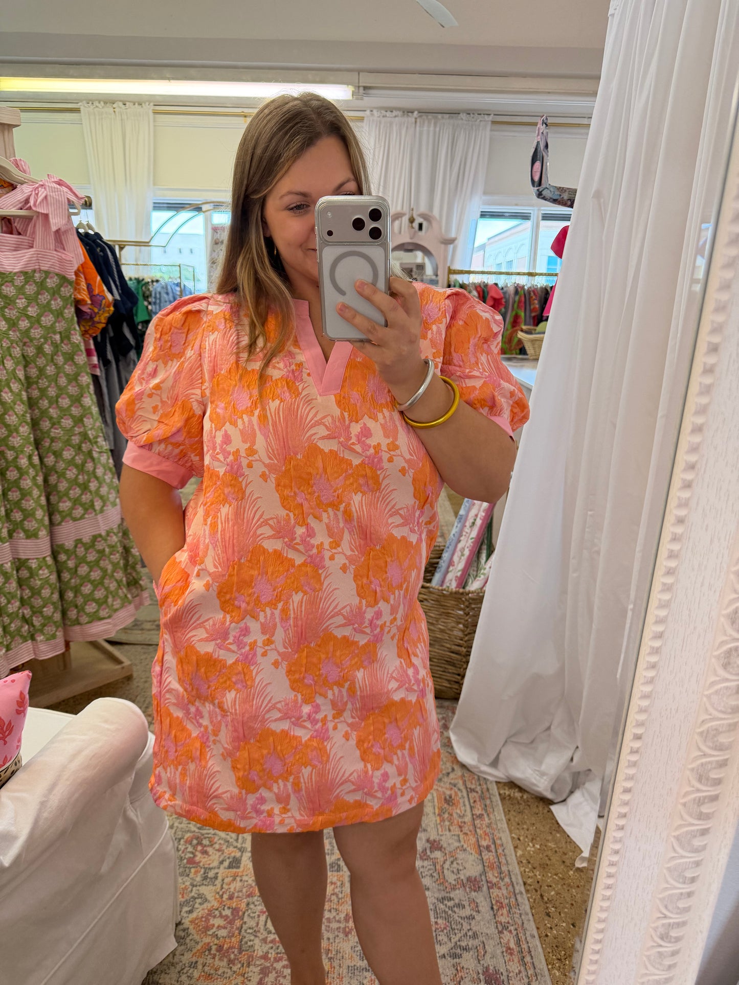 Georgia Peach Jacquard Shift Dress