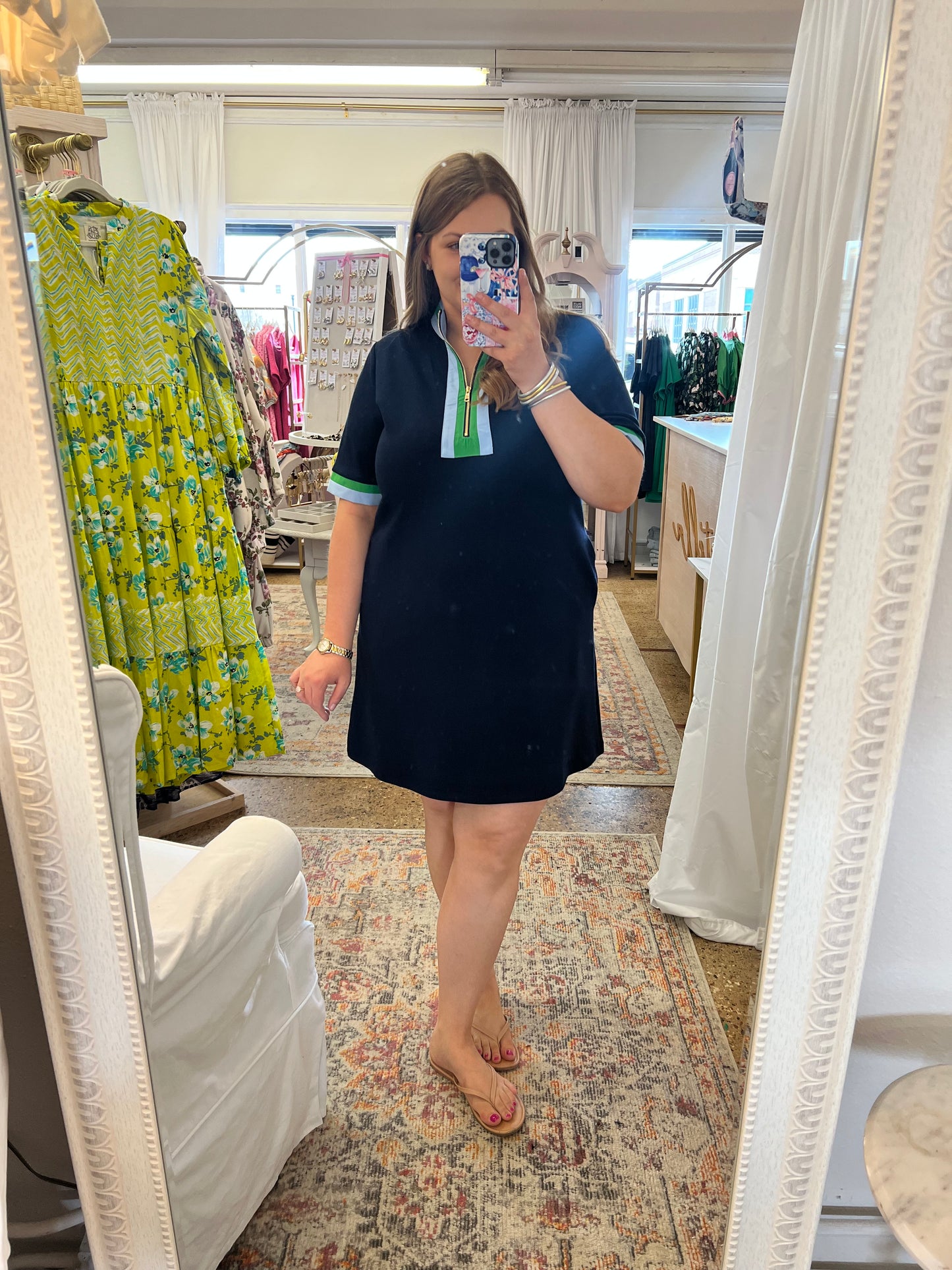 Navy Quarter Zip Shirt Dress