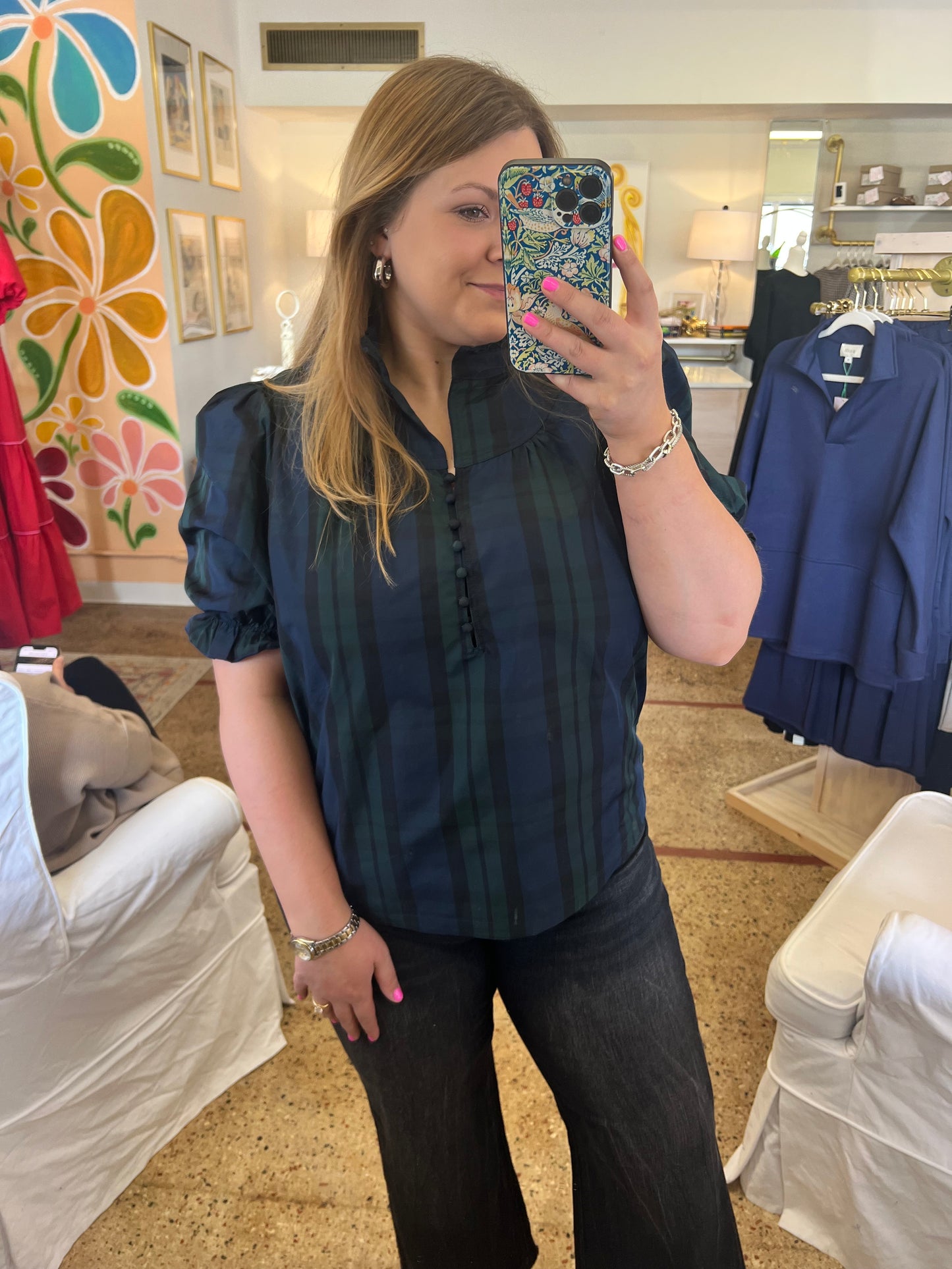 Plaid Puff Sleeve Blouse
