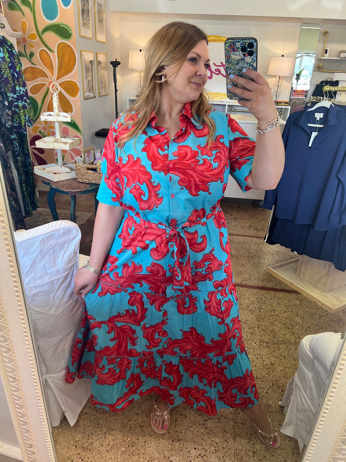 Baroque Swirl Blue Red Maxi