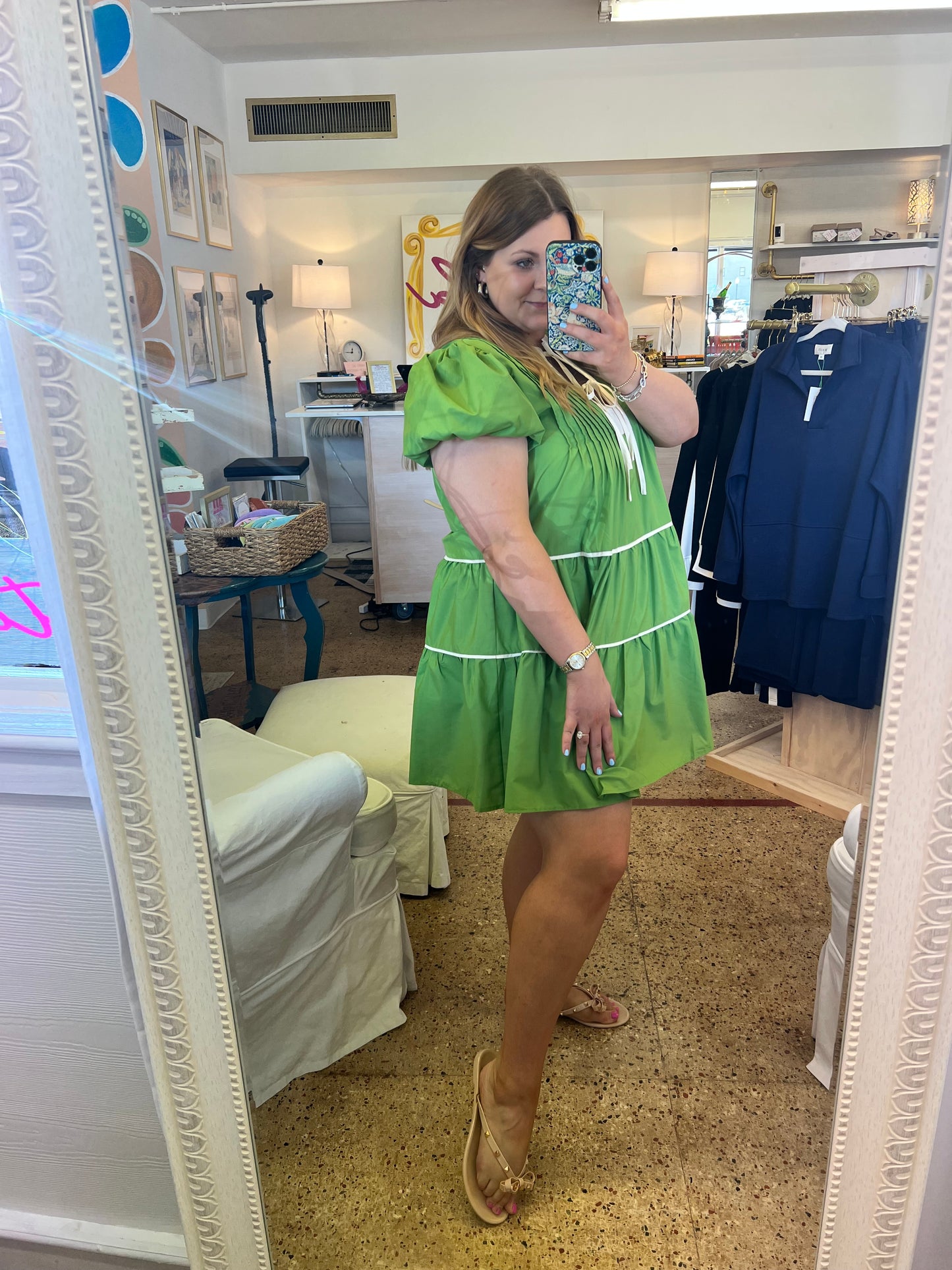 Olive Green Puff Sleeve Mini
