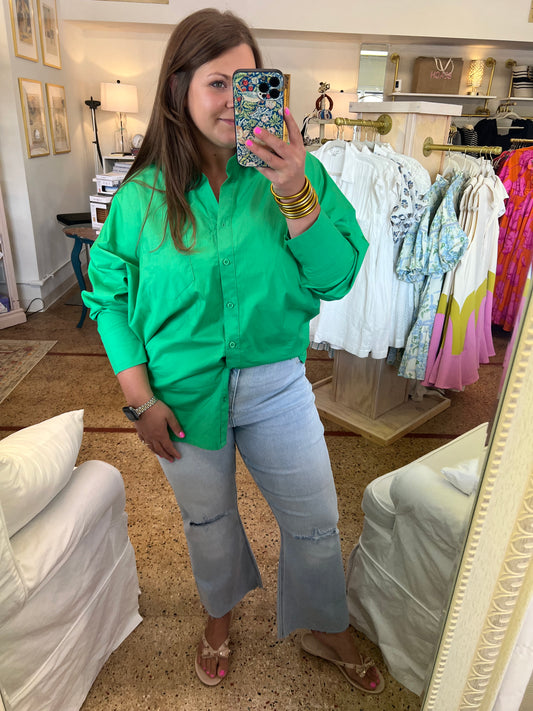 Poplin Oversized Shirt: GREEN