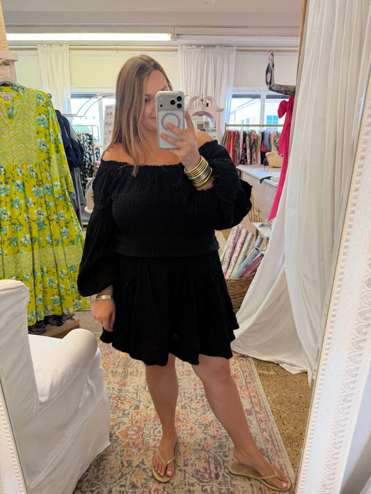 Woven Off Shoulder Mini Dress