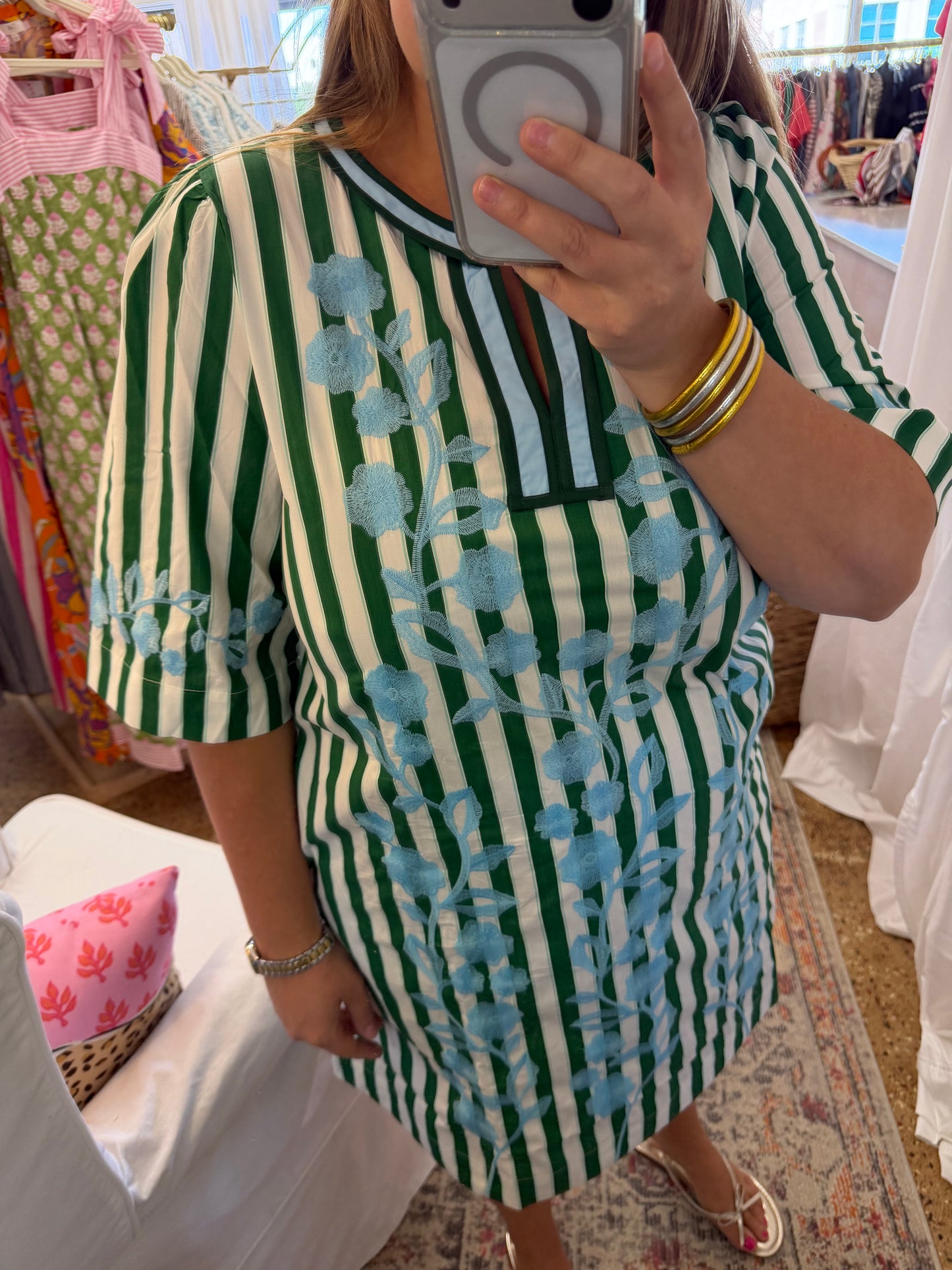 Green Stripe Mini Dress