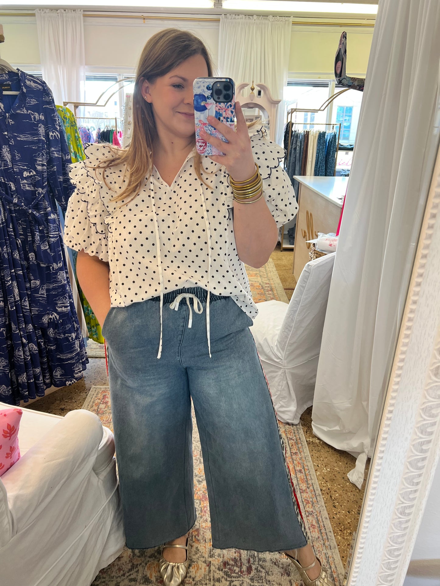 Polka Dot Puff Sleeve Blouse
