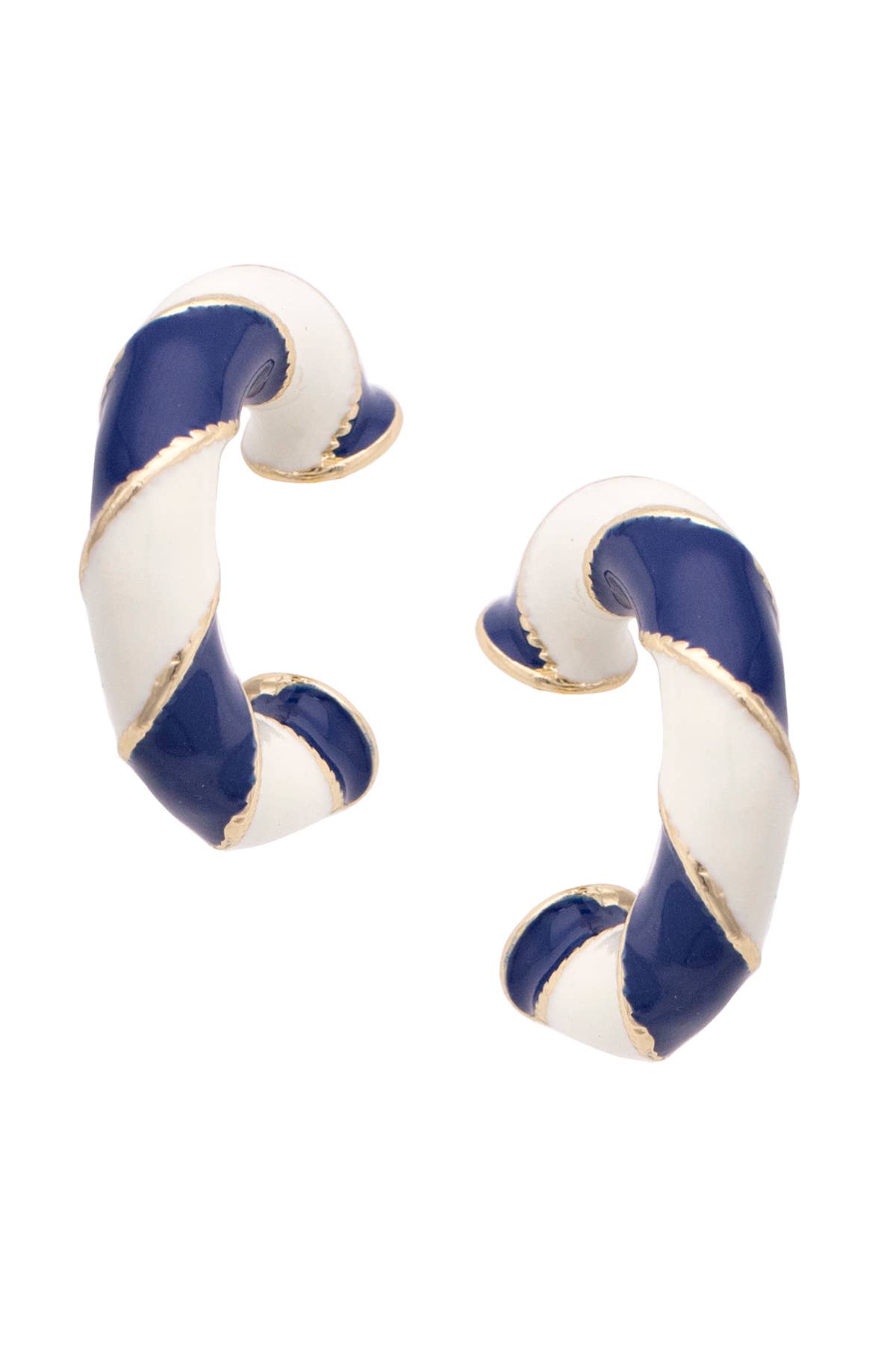 Sandy Striped Enamel Hoop Earrings in Navy