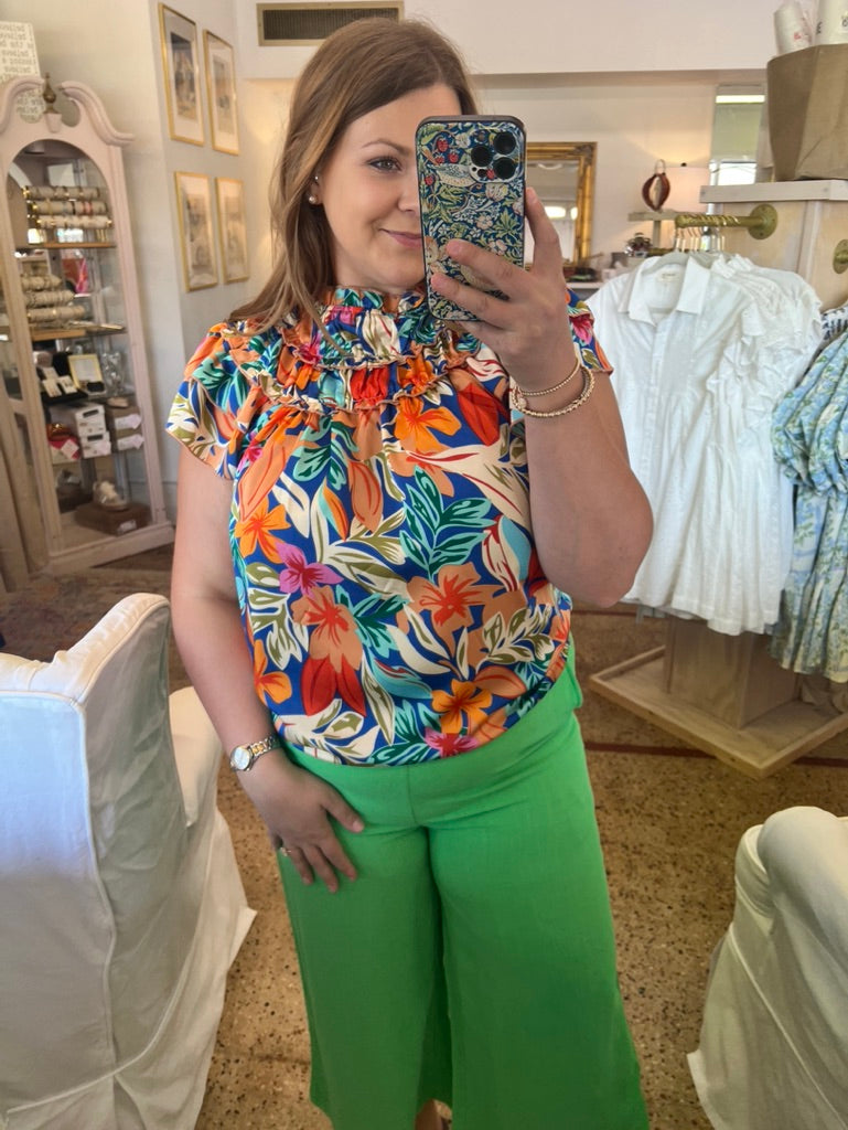 Tropical Flower Ruffled Blouse
