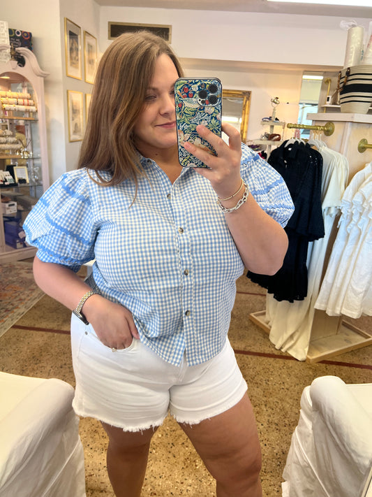 Gingham Check Button-up Top