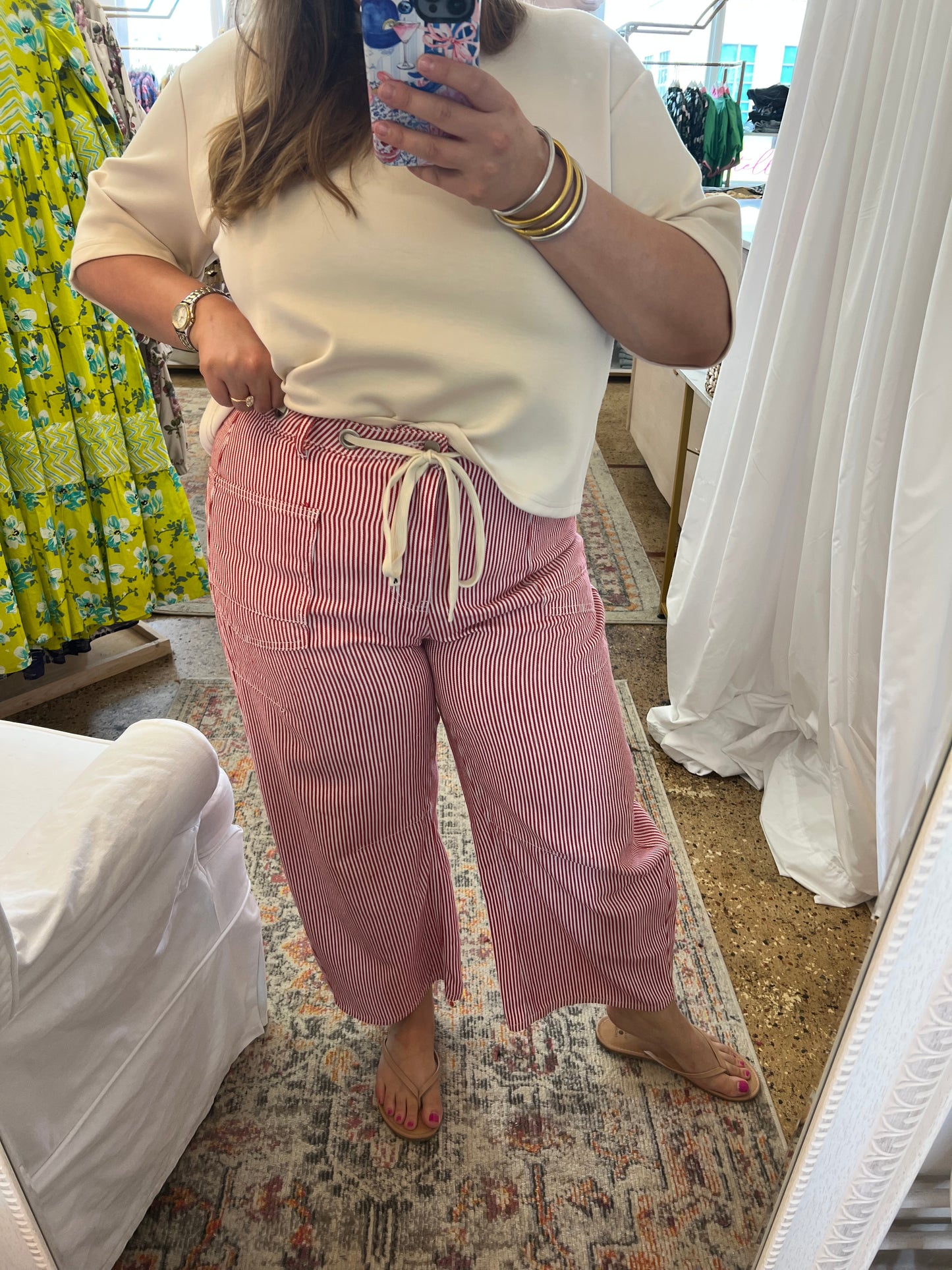Red Stripe Barrel Pants