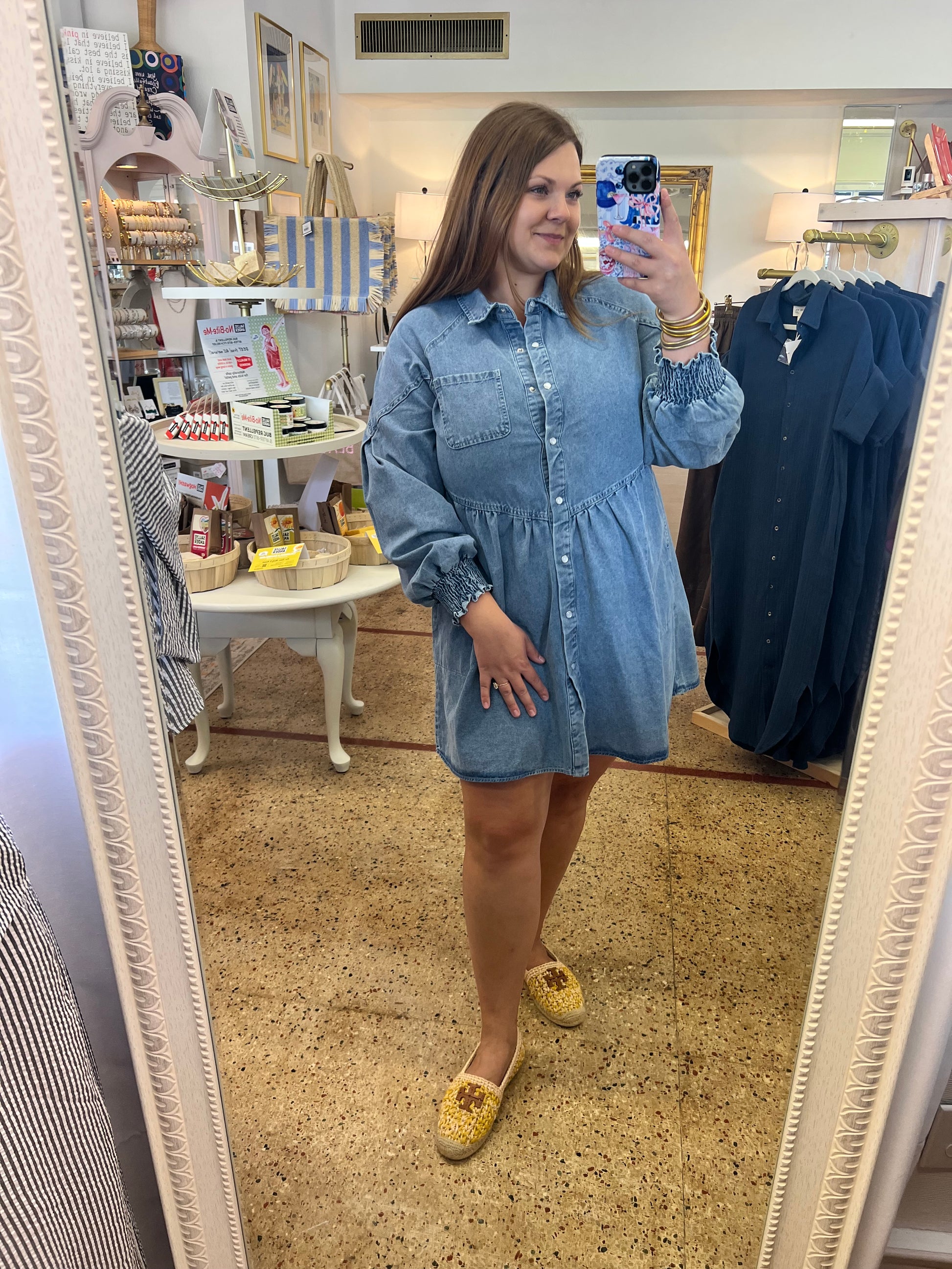 Flared Denim Mini Dress Large Flared Denim Mini Dress Large