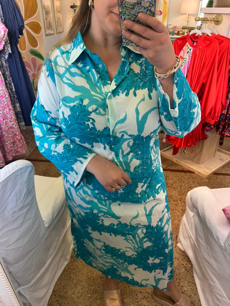 Turquoise Coral Maxi Caftan