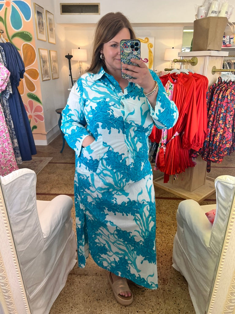Turquoise Coral Maxi Caftan